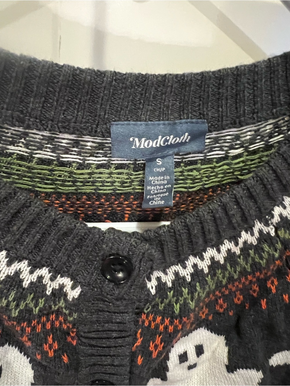 ModCloth Black Cardigan with White Ghosts and Orange & Green Accents - Picture 2 of 2